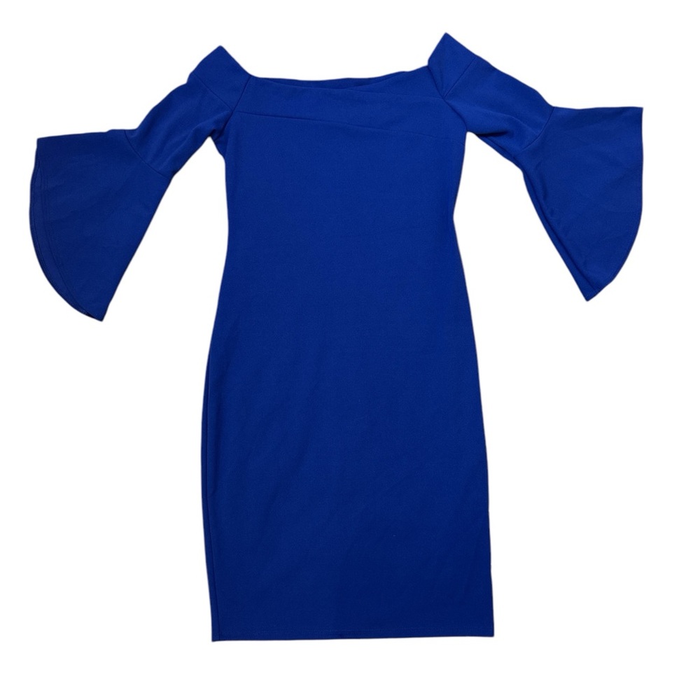 BEBE NWT Elegant Blue Off-Shoulder Dress - Picture 5 of 10